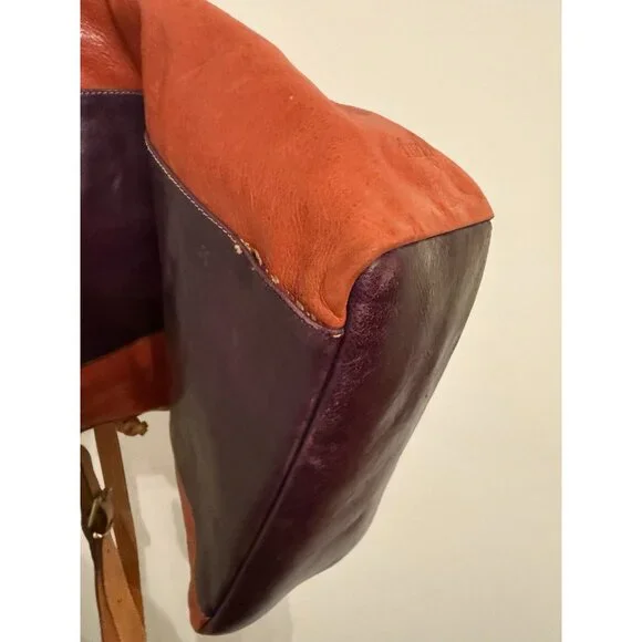 Furla vintage leather tote purse used purple orange color block bag - Picture 8 of 15